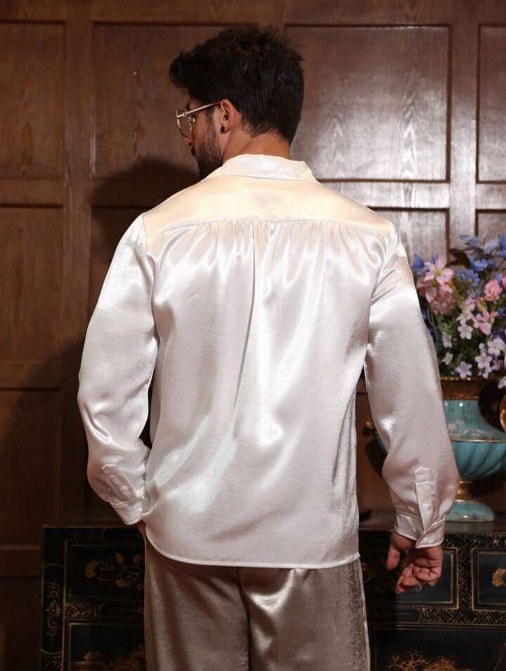 Men's Solid White Satin Poplin Shirt